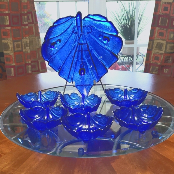 Vintage Tabletop Unlimited Lisbon Collection Cobalt Blue Leaf Serving Set 7PC - Picture 1 of 11